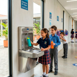 Estación de llenado de botellas con sensor y bebedero